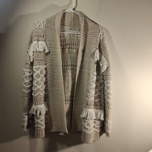 Lucky Brand Tan & Cream Long Sleeve Shawl Collared Knit Cardigan Size S